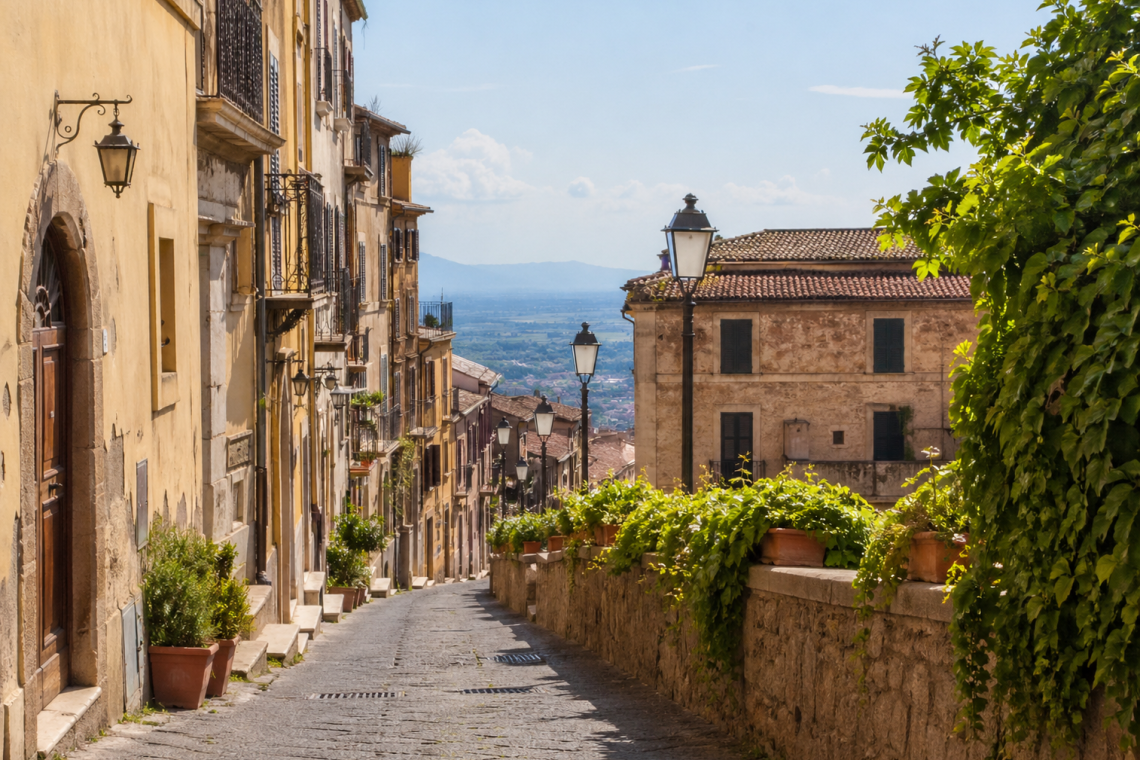 Scorcio autentico del centro storico di Velletri durante il mese di maggio.